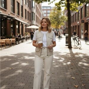 Avia Cream Lightweight Cargo Utility Vest Zip Front Size Small 4-6